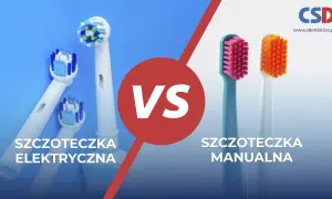 Porównanie: szczoteczka elektryczna czy zwykła? Po lewej kilka końcówek szczoteczek elektrycznych, po prawej dwie szczoteczki manualne.