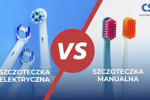 Porównanie: szczoteczka elektryczna czy zwykła? Po lewej kilka końcówek szczoteczek elektrycznych, po prawej dwie szczoteczki manualne.