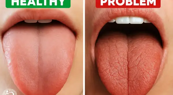 Zdrowy język vs. język z problemem: suchość w jamie ustnej może być skutkiem ubocznym leków.